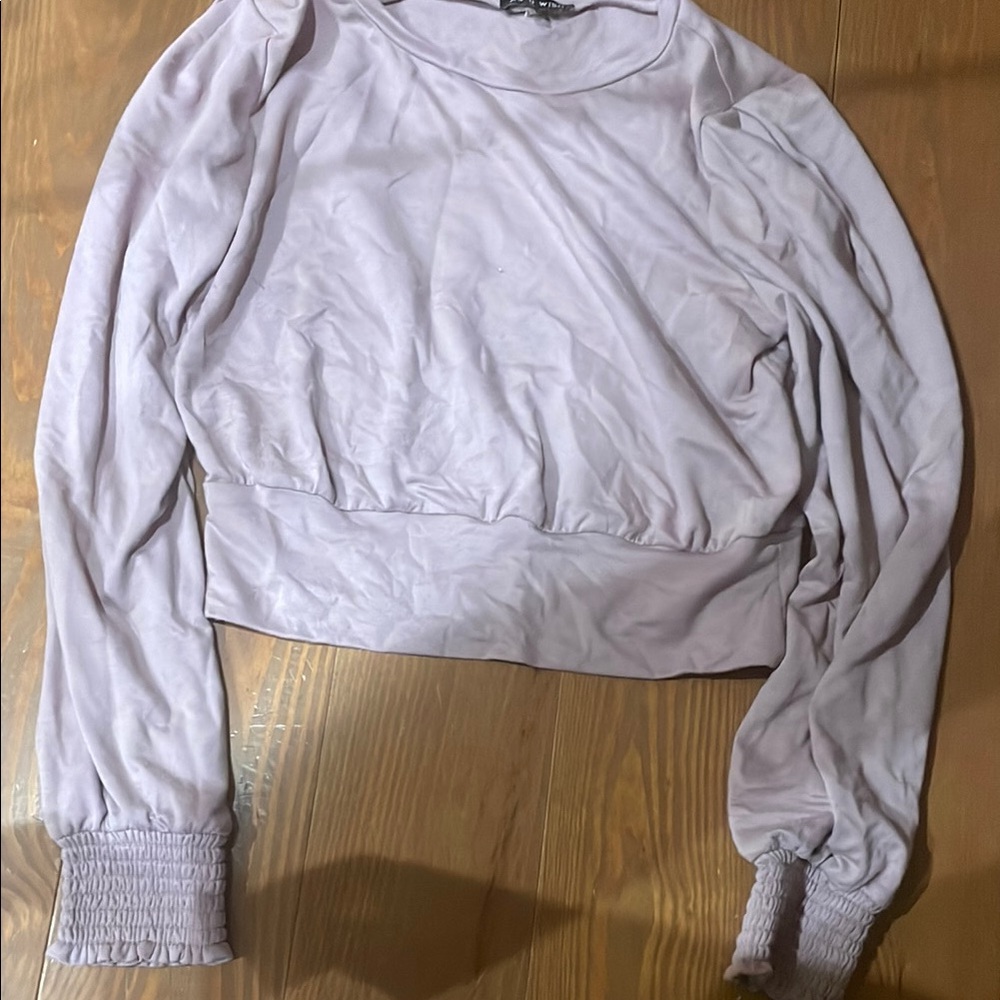 Gray Cropped Ribbed Sweatshirt